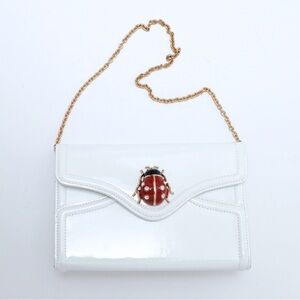 Kenneth Jay Lane White Patent Leather Lady Bug Purse with Matching Mirror Bag